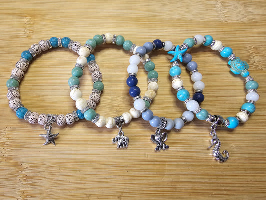 Beaded charm bracelet - One size elastic bracelet - Various designs available