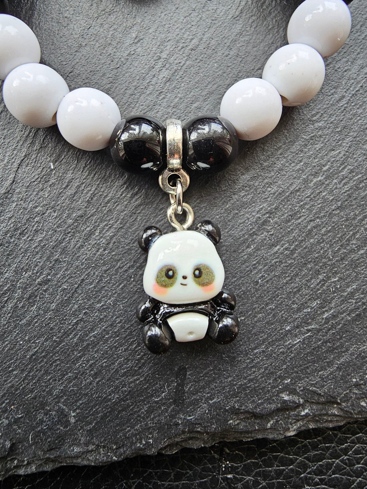 Kids Panda Themed Bracelet - Elastic stretch bracelet 5.5 inch size before stretch for all ages