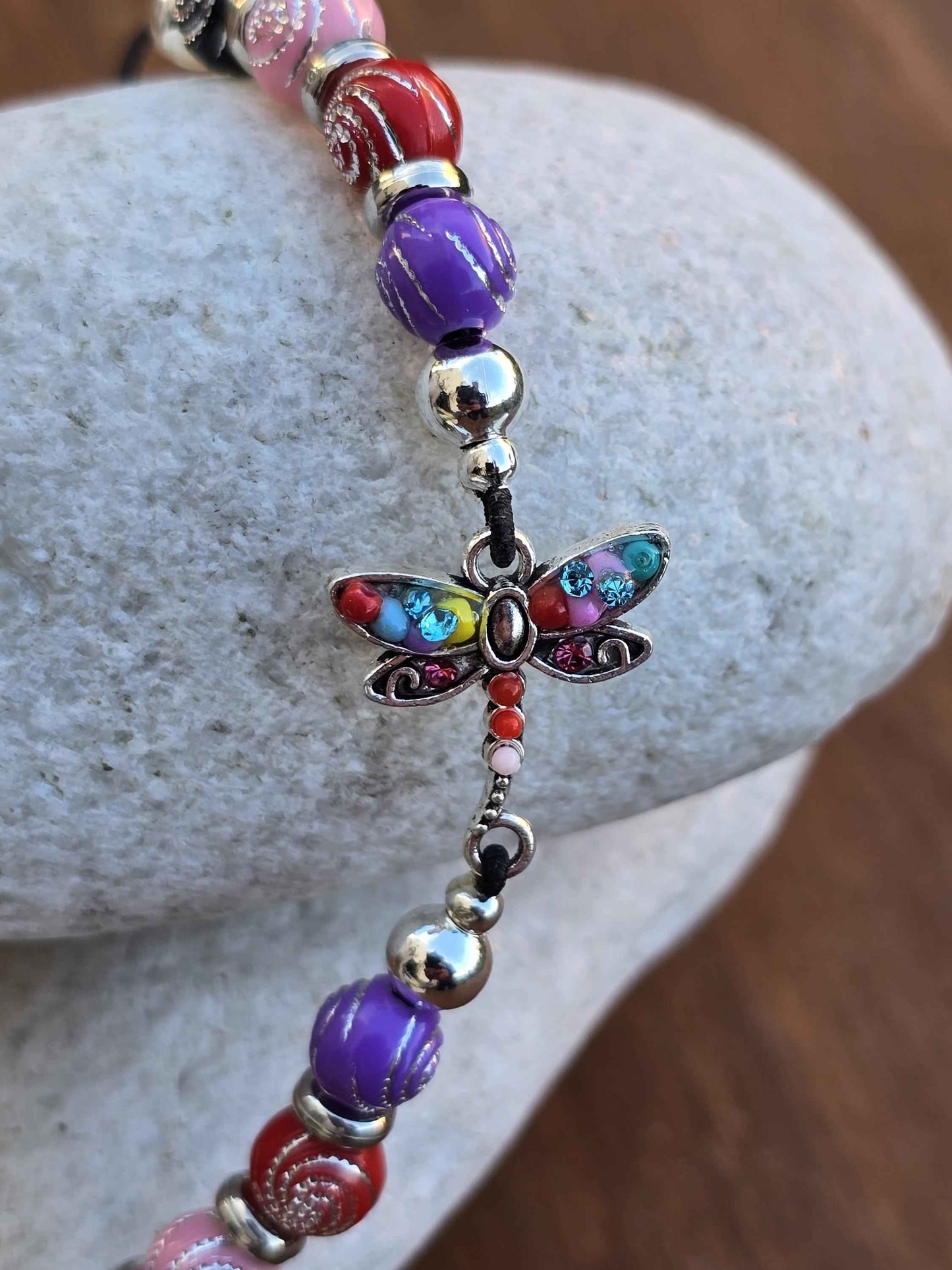 Dragonfly Elastic Bookmark - Beaded charm page holder for Books, Diaries and Journals