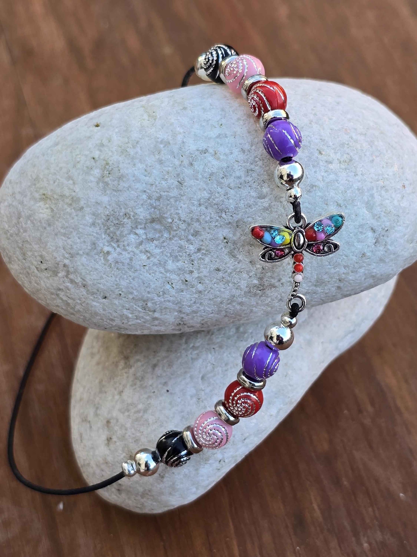 Dragonfly Elastic Bookmark - Beaded charm page holder for Books, Diaries and Journals