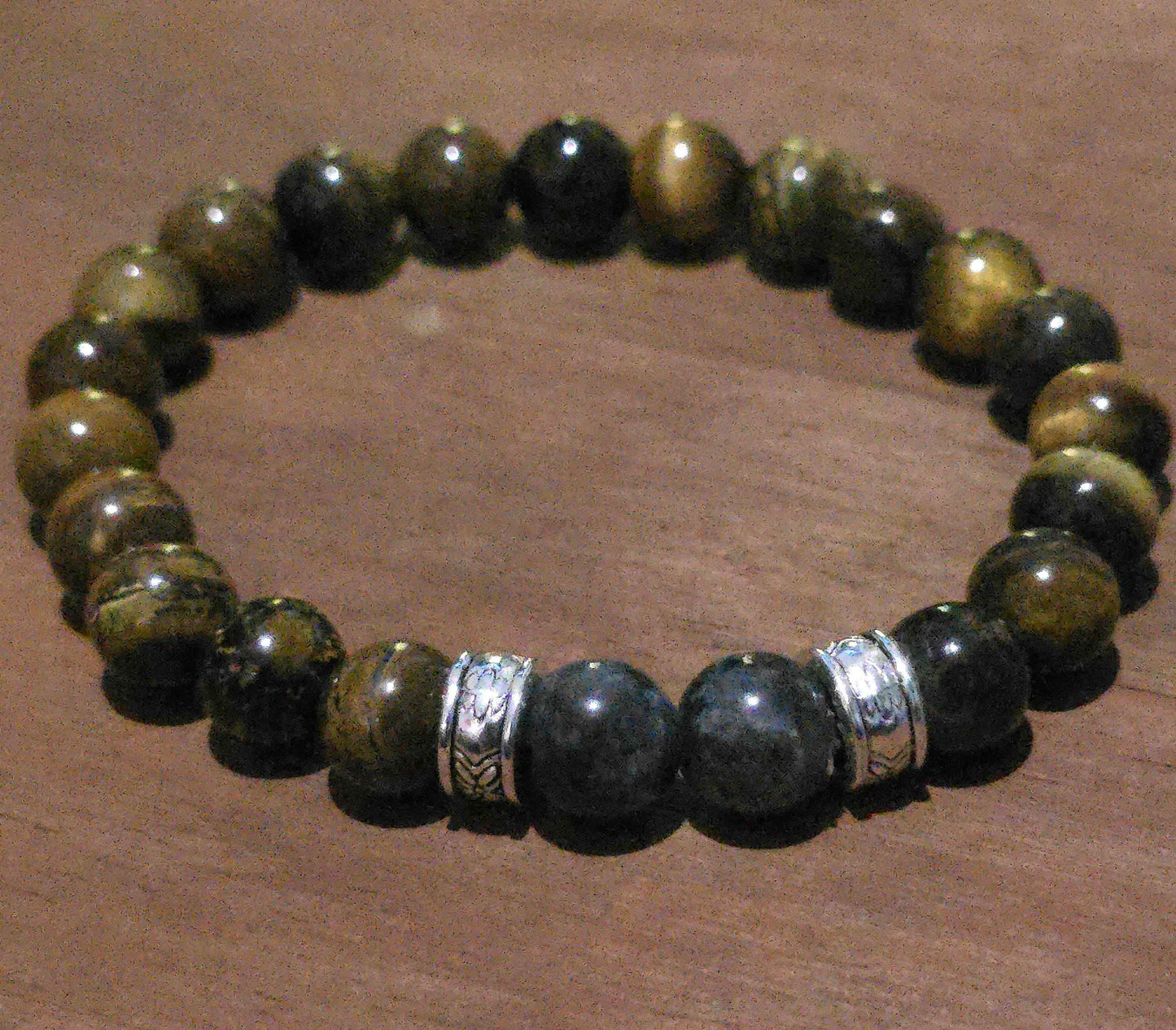 Men's Tigers Eye Bracelet - Brown Beaded Elastic Bracelet