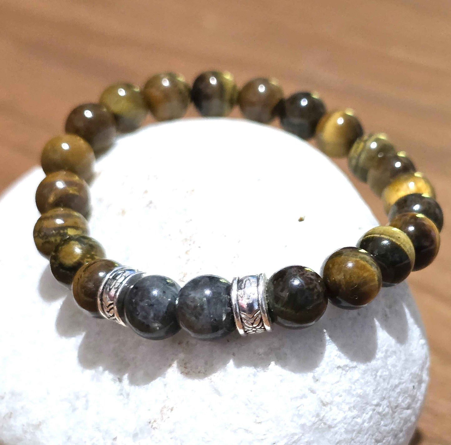 Men's Tigers Eye Bracelet - Brown Beaded Elastic Bracelet