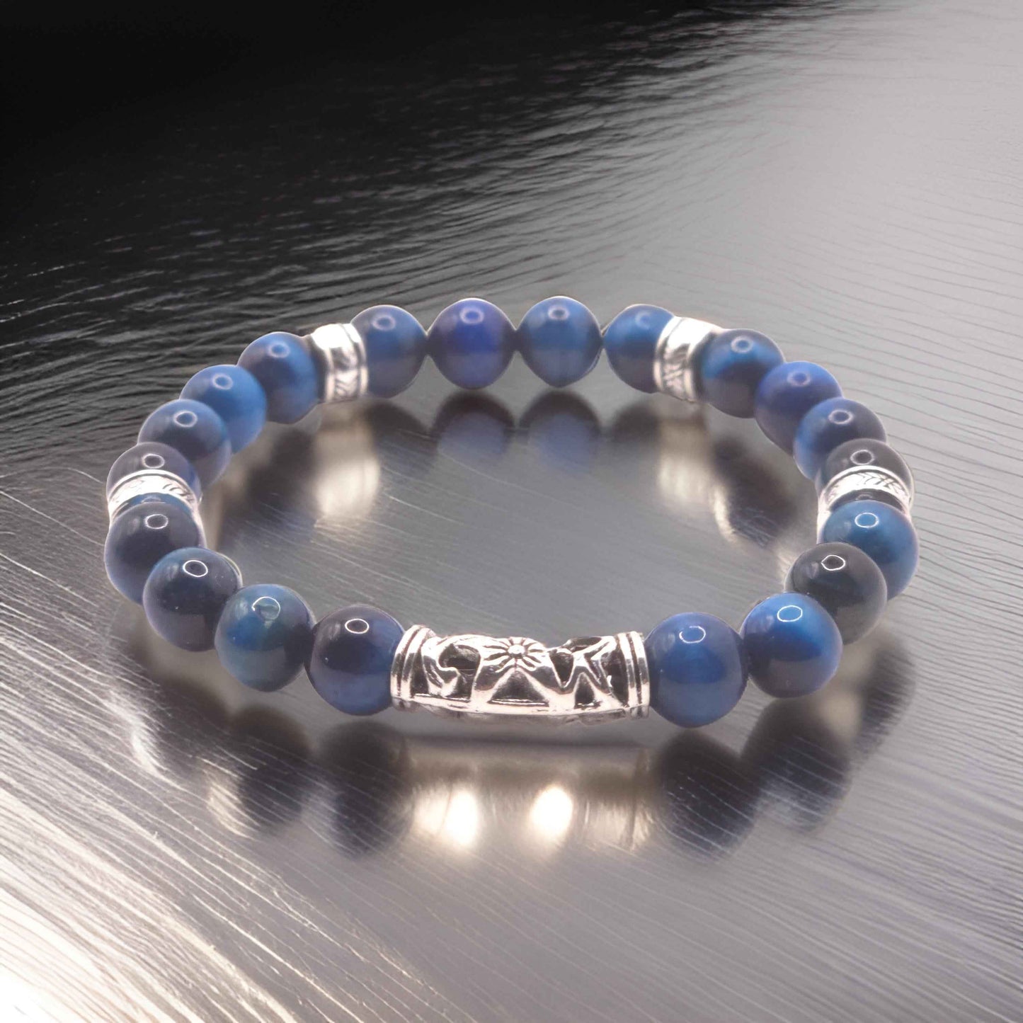 Men's blue glass beaded bracelet - Handmade elastic bracelet