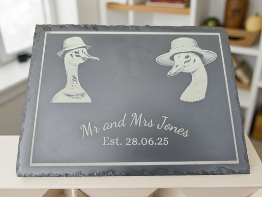 Personalised "Mr & Mrs" Duck Slate Serving Platter - Cheese / Charcuterie Board