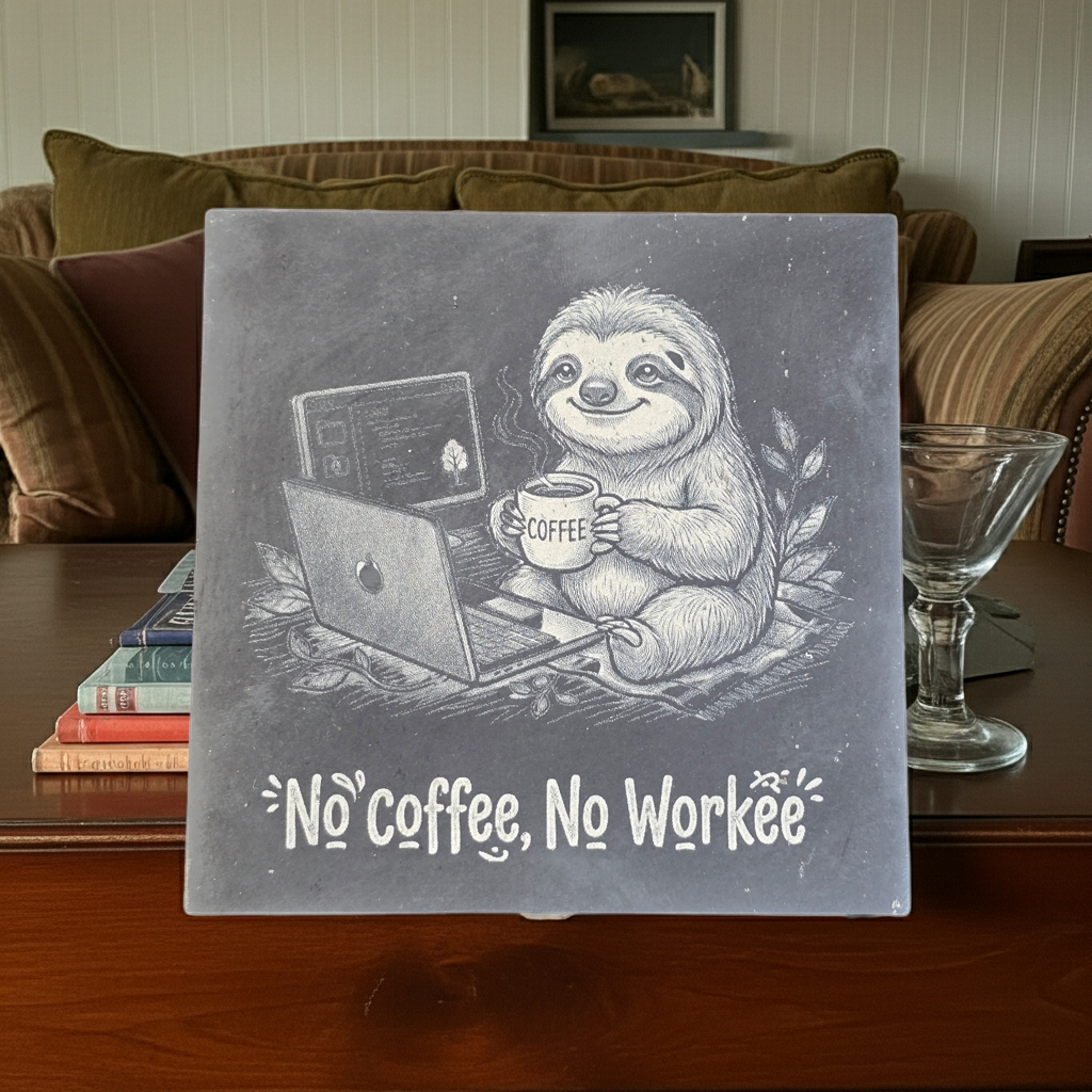 No coffee, No Workee - Sloth Slate Coaster