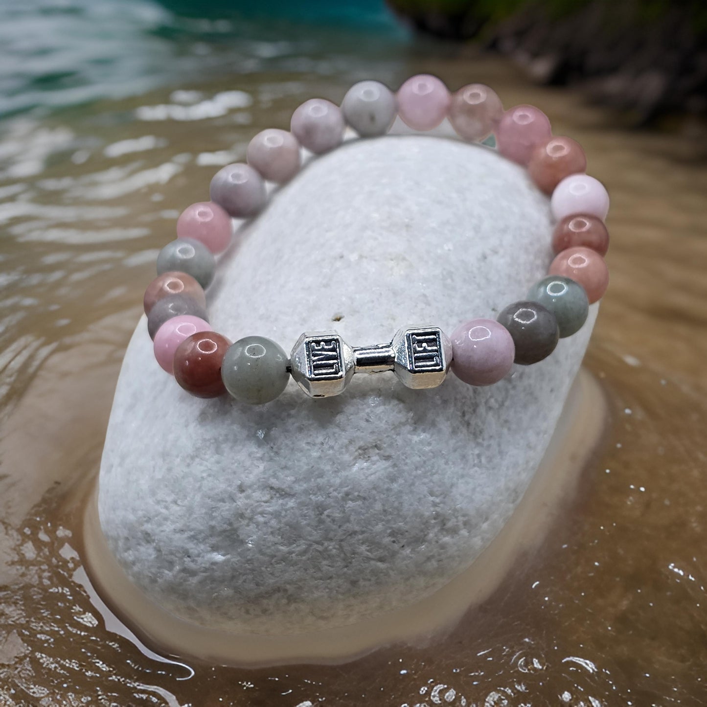 Women's Dumbbell beaded elastic bracelet with Live-Lift slogan