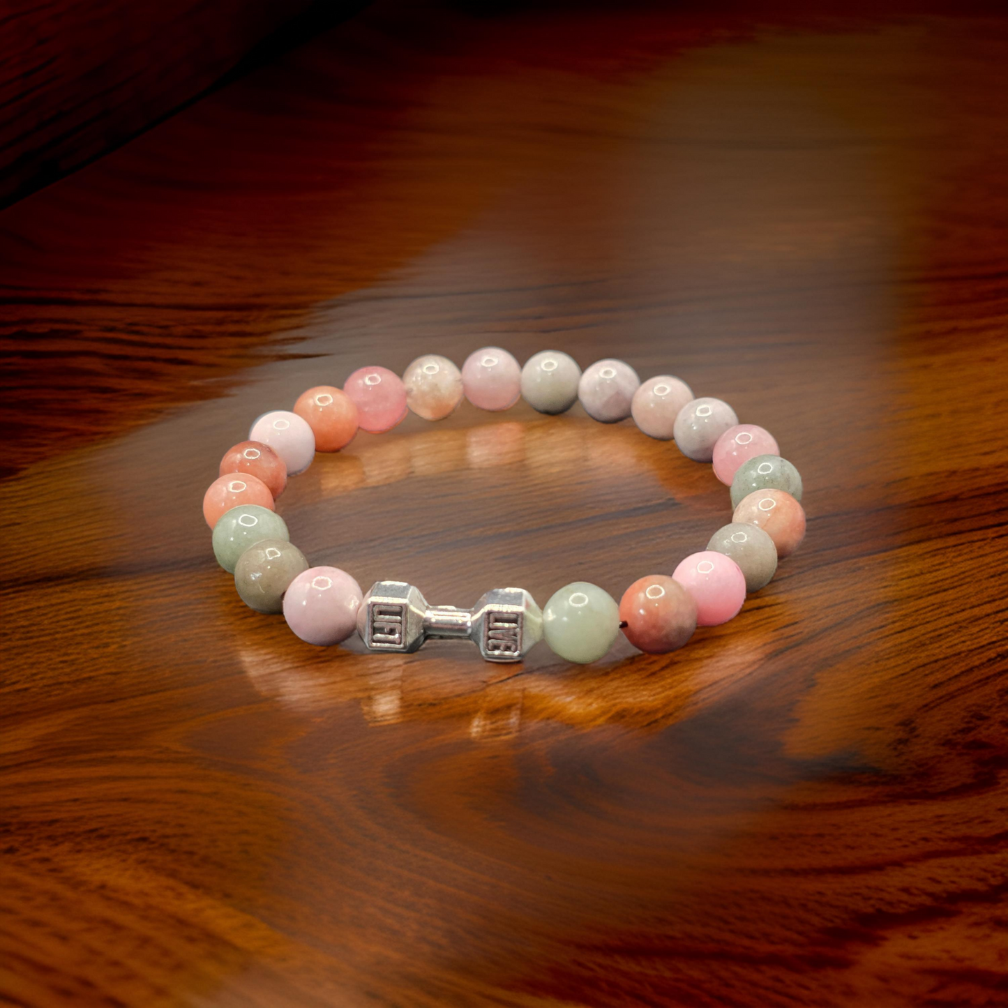 Women's Dumbbell beaded elastic bracelet with Live-Lift slogan