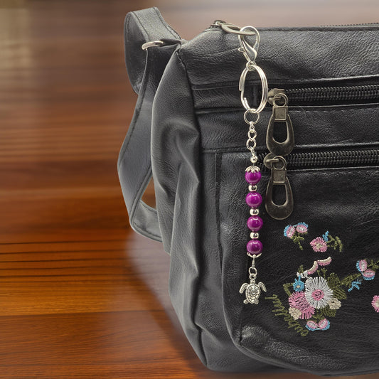 Purple Beaded Sea Turtle Bag Charm / Zipper Charm