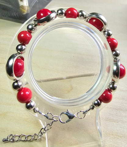 Silver Ringed Beaded Jewellery Set - Matching Necklace, Bracelet and Earrings bundle