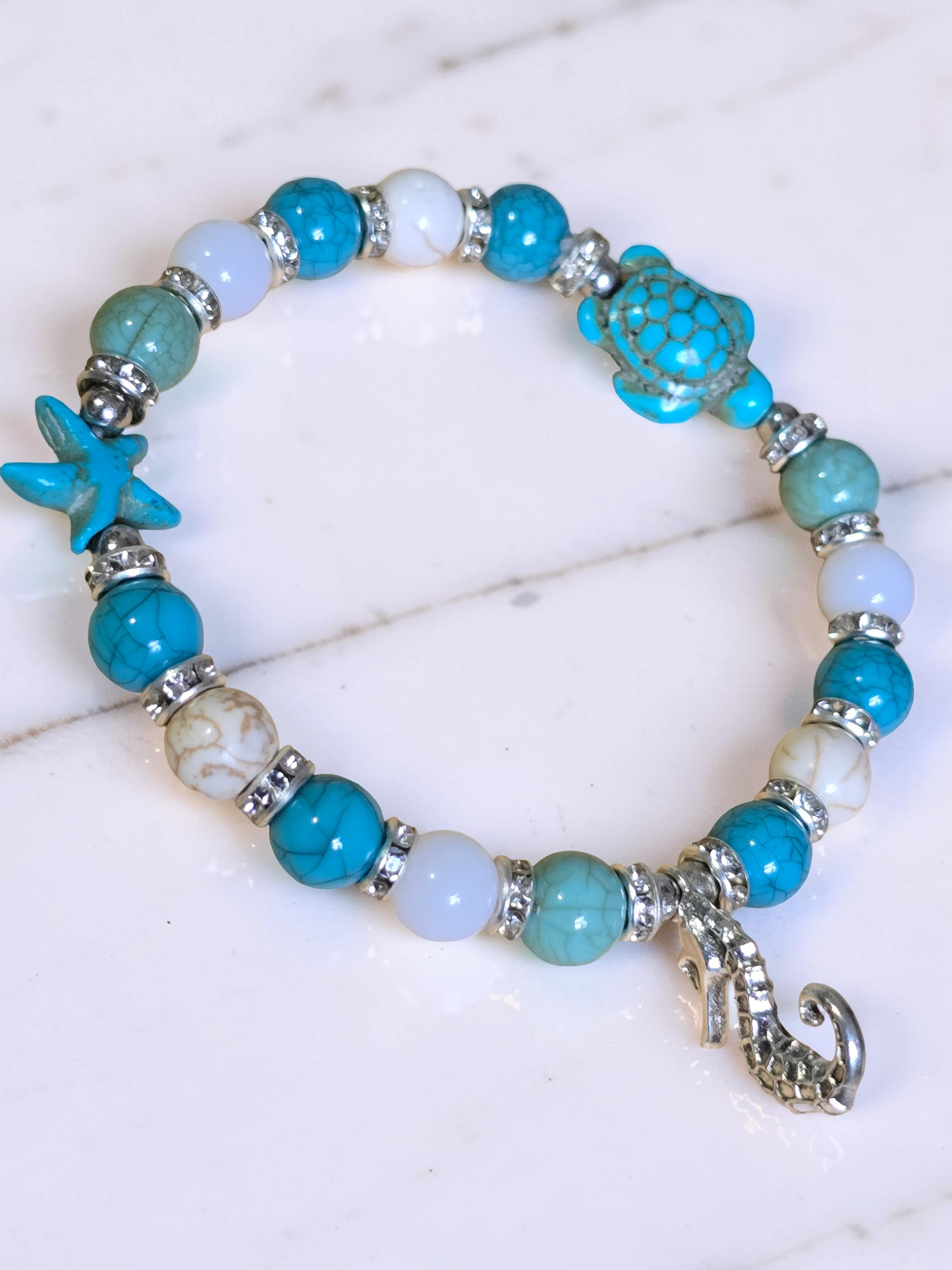 Ocean Theme Sea Life Bracelet with Seahorse, Starfish, and Sea Turtle