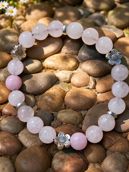 Girls Daisy Beaded Bracelet - Pink Floral Elastic Stretch Bracelet, 6 Inch