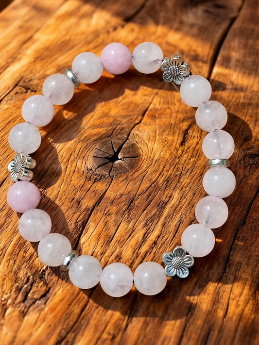 Girls Daisy Beaded Bracelet - Pink Floral Elastic Stretch Bracelet, 6 Inch