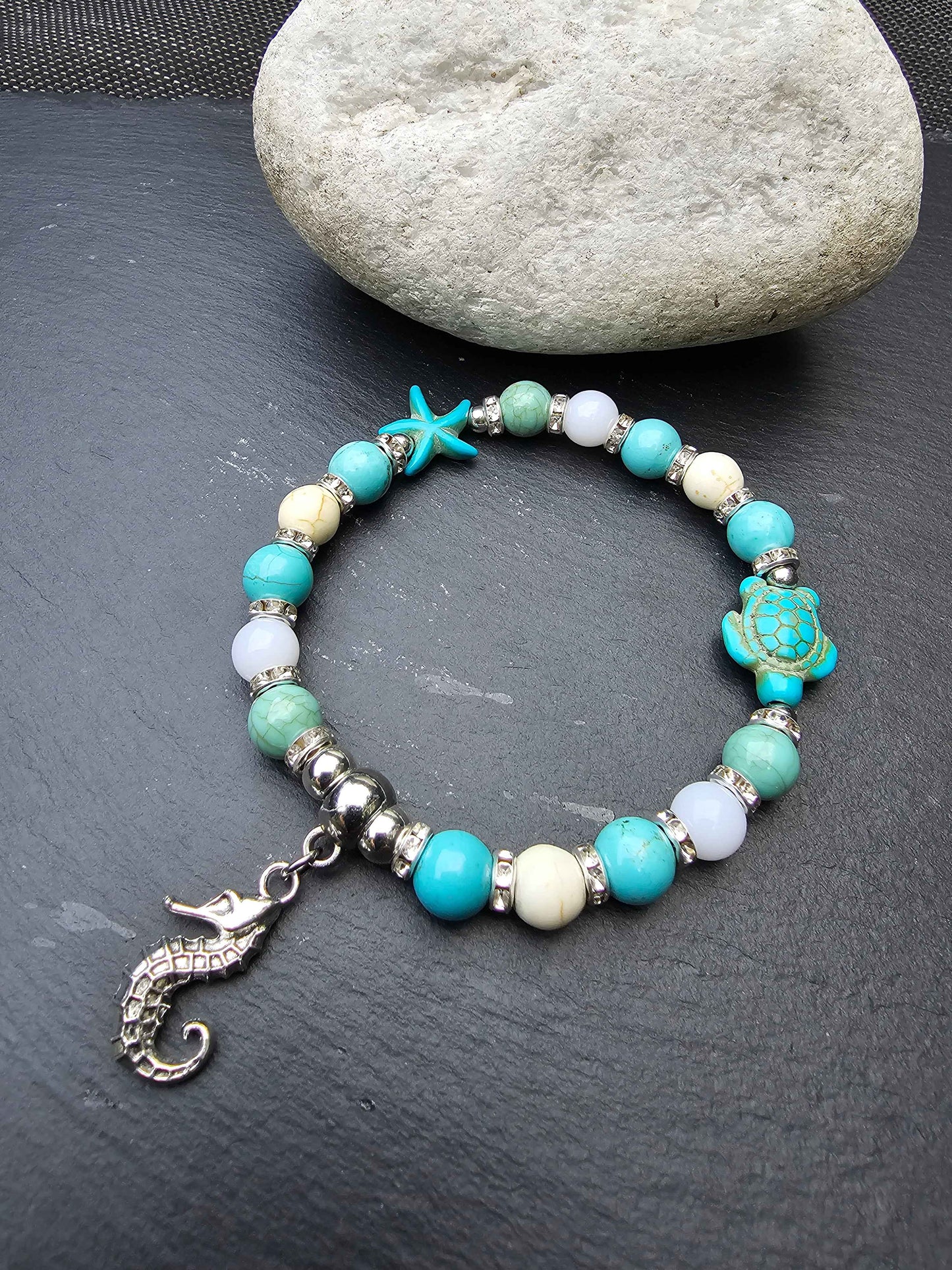 Ocean theme sea life bracelet, seahorse, starfish, sea turtle