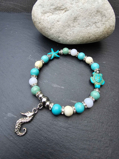 Ocean theme sea life bracelet, seahorse, starfish, sea turtle