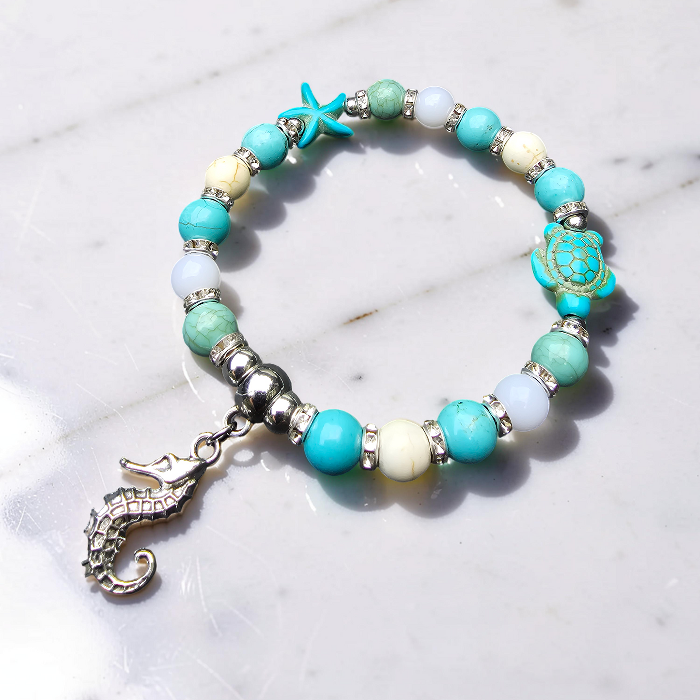 Ocean Theme Sea Life Bracelet with Seahorse, Starfish, and Sea Turtle