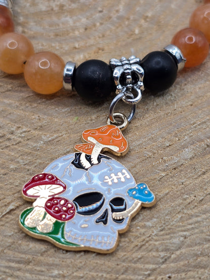 Beaded Skull Bracelet - Halloween elastic stretch bracelet to fit most wrist sizes