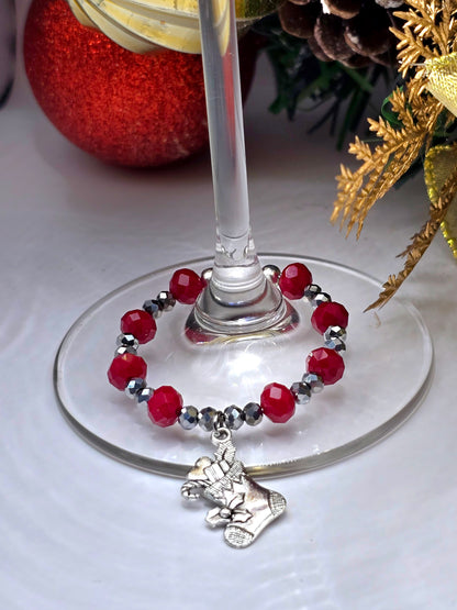 Christmas Wine Glass Charms 4 Pack - Xmas Tree, Stocking, Gift, Snowflake
