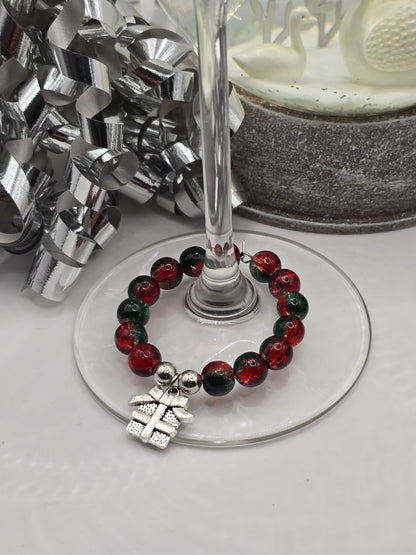 Christmas Wine Glass Charms 4 Pack - Xmas Tree, Stocking, Gift, Snowflake
