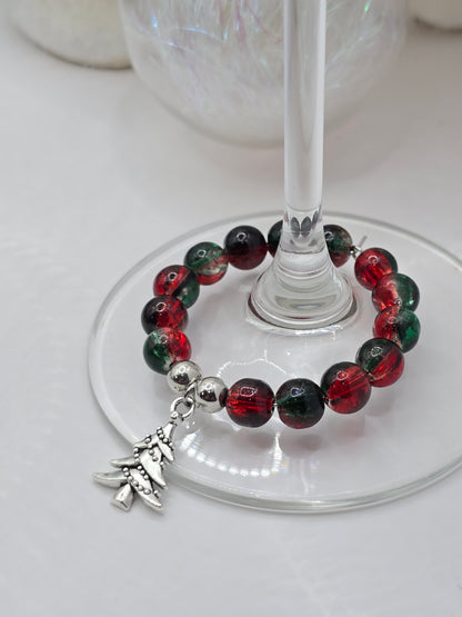 Christmas Wine Glass Charms 4 Pack - Xmas Tree, Stocking, Gift, Snowflake
