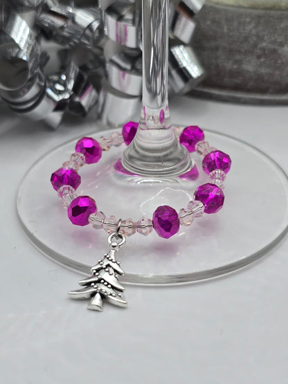 Christmas Wine Glass Charms 4 Pack - Xmas Tree, Stocking, Gift, Snowflake