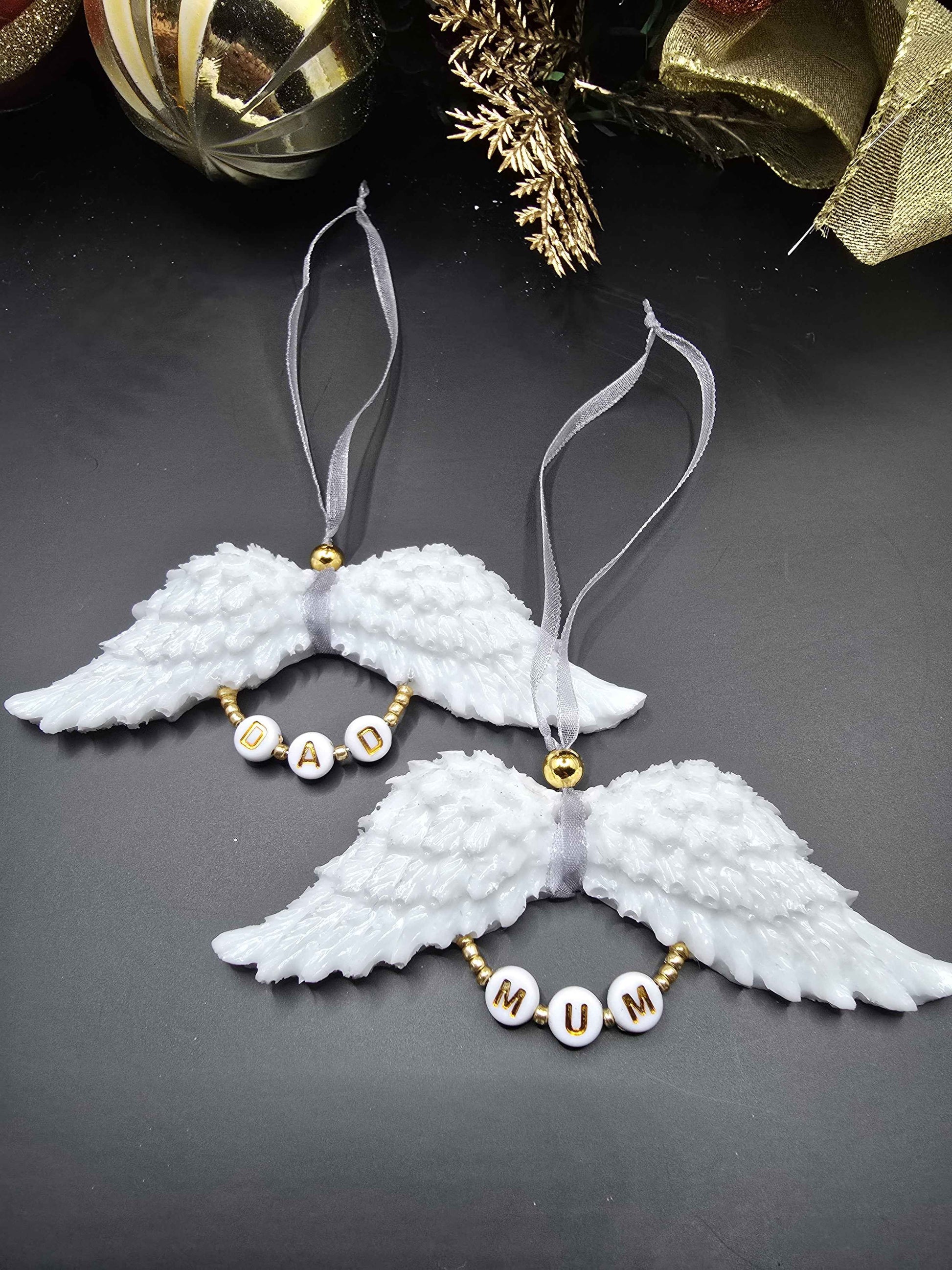 White Resin Angel Wings (Mum / Dad / Personalised) - Hanging Decoration