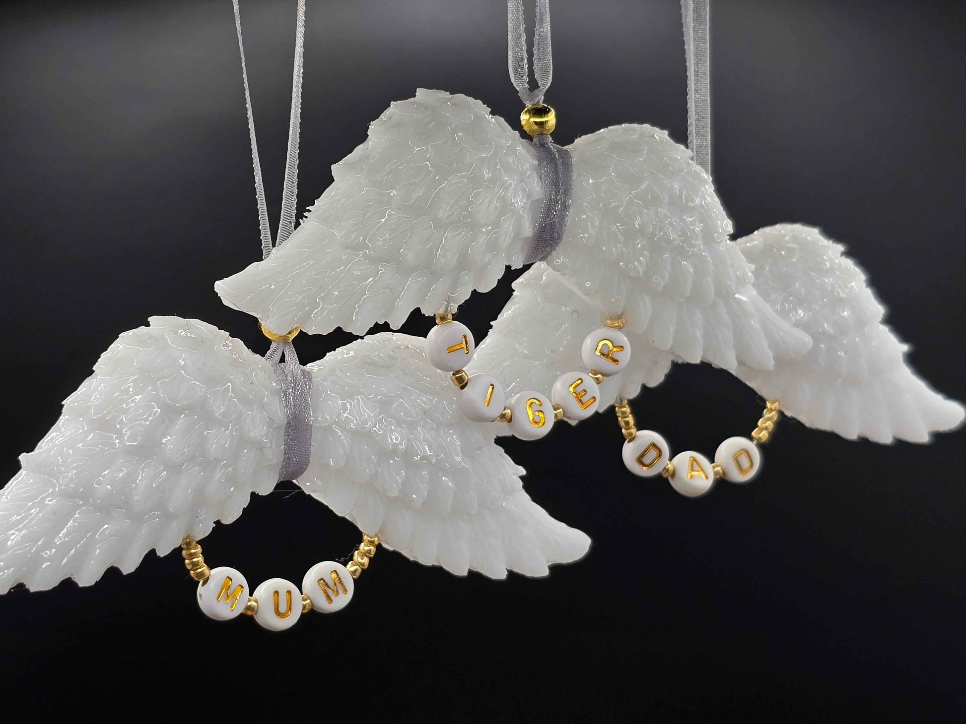 White Resin Angel Wings (Mum / Dad / Personalised) - Hanging Decoration