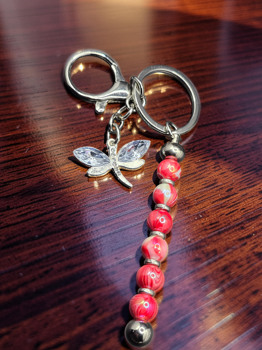 Beaded Dragonfly Bag Charm - 15cm hanging zipper charm