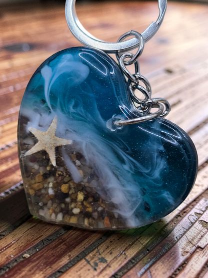 Resin Beach Keyring - Ocean theme keychain - Heart / Round Shapes