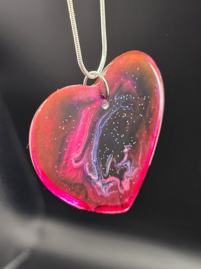 Cosmic Heart Shaped Resin Necklace - Stary effect heart pendant with 45cm snake chain