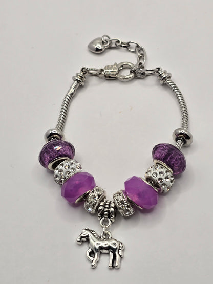 Girls Pony Charm Bracelet - 7 inch bracelet with 1.5 inch extension chain