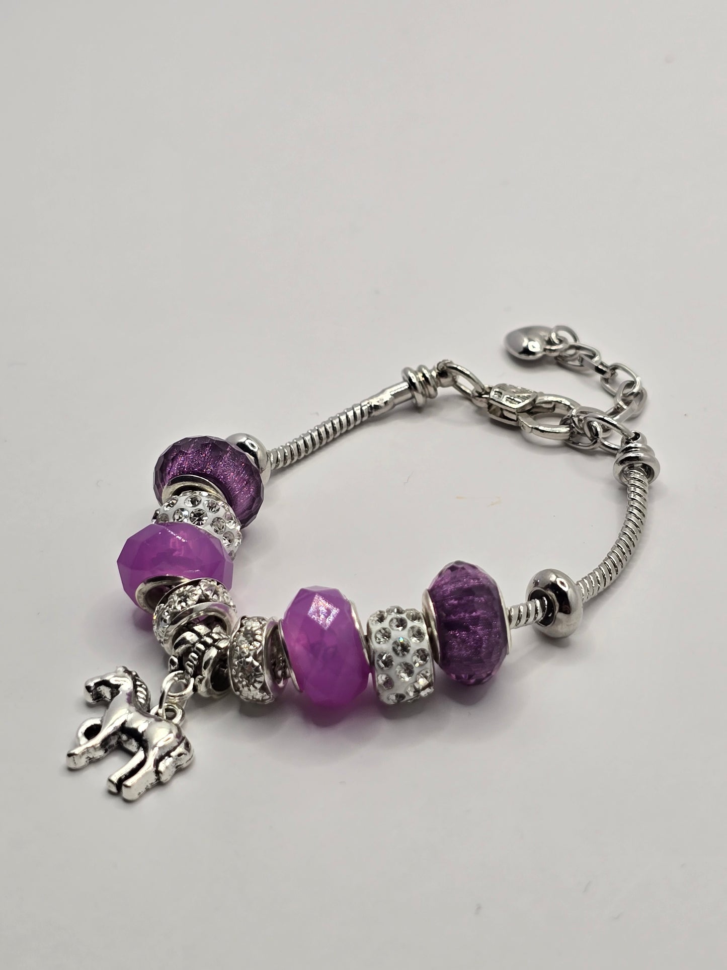 Girls Pony Charm Bracelet - 7 inch bracelet with 1.5 inch extension chain
