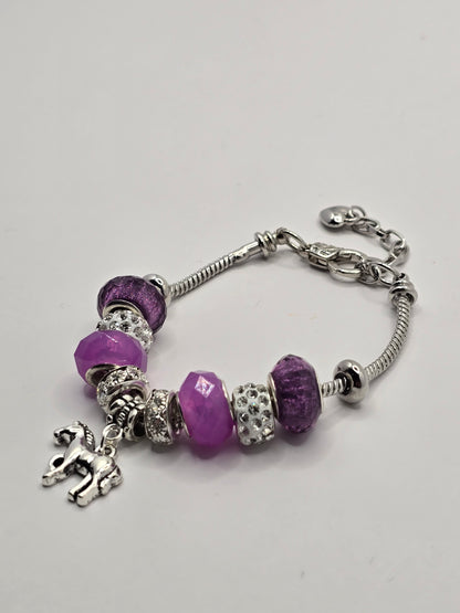Girls Pony Charm Bracelet - 7 inch bracelet with 1.5 inch extension chain