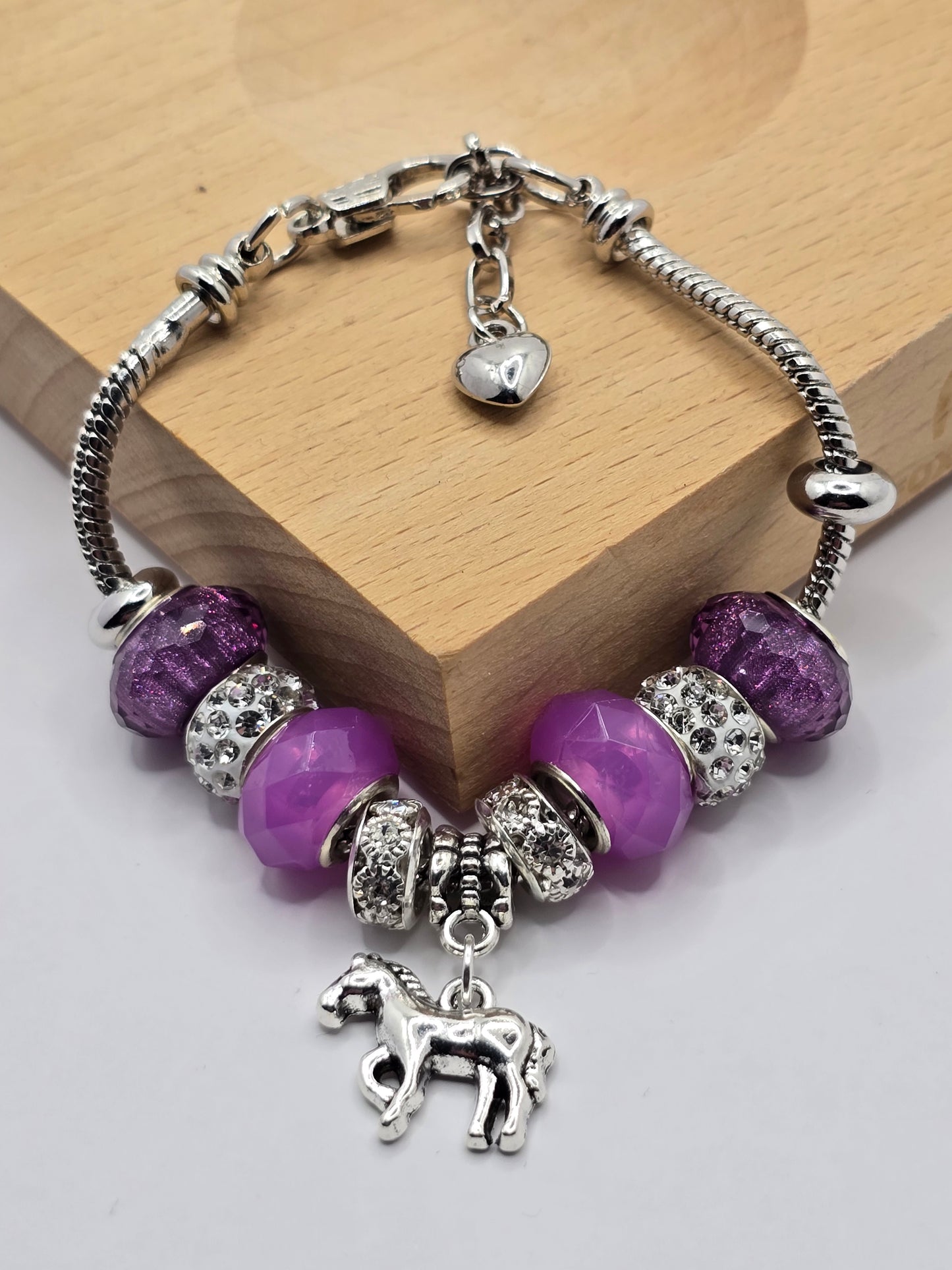 Girls Pony Charm Bracelet - 7 inch bracelet with 1.5 inch extension chain