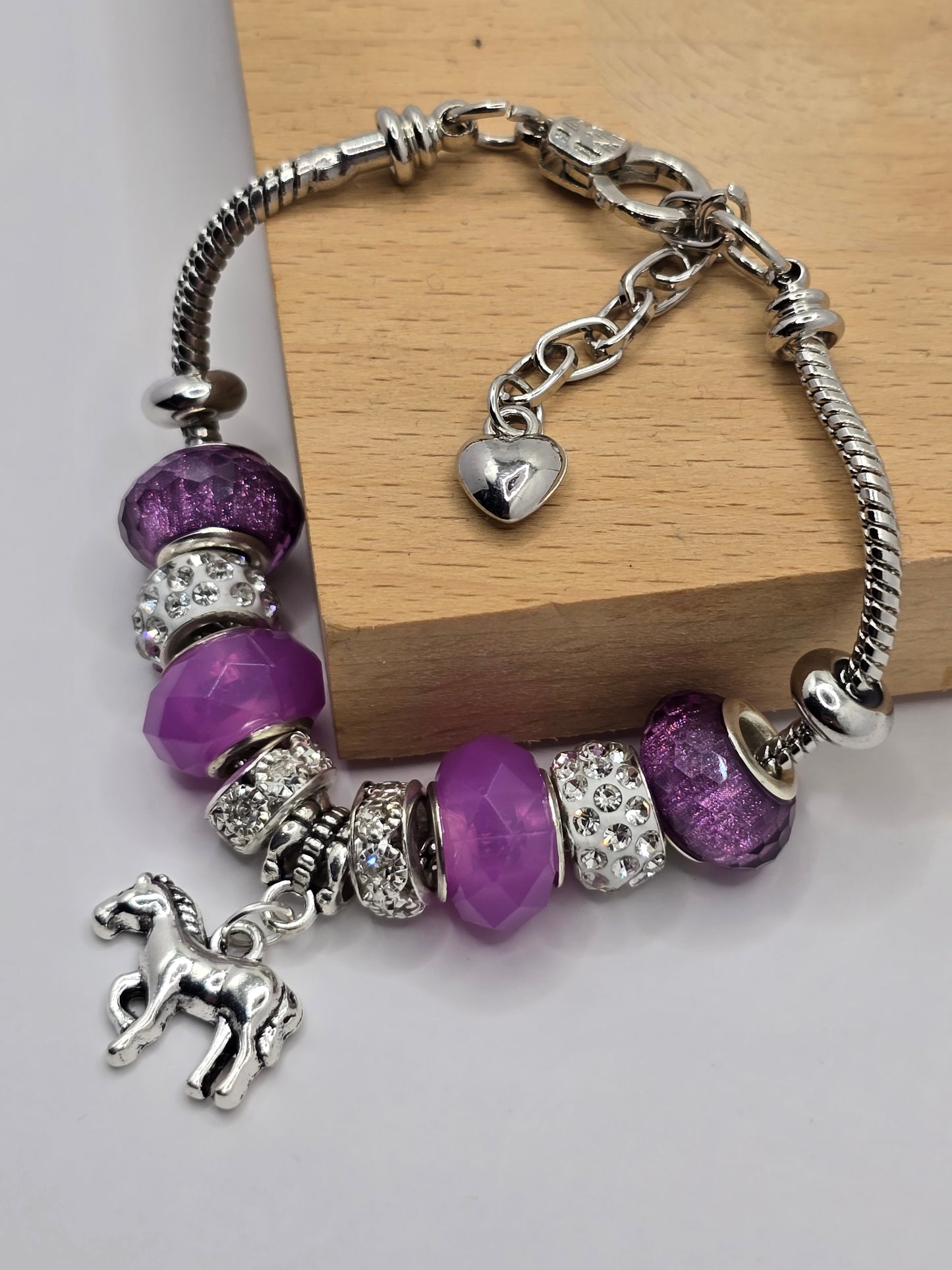 Girls Pony Charm Bracelet - 7 inch bracelet with 1.5 inch extension chain
