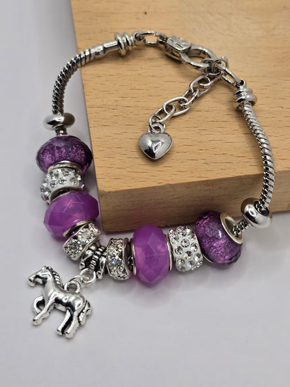 Girls Pony Charm Bracelet - 7 inch bracelet with 1.5 inch extension chain