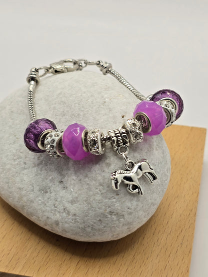 Girls Pony Charm Bracelet - 7 inch bracelet with 1.5 inch extension chain