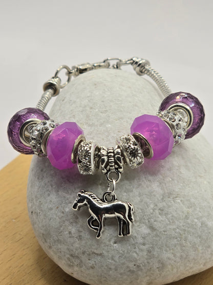Girls Pony Charm Bracelet - 7 inch bracelet with 1.5 inch extension chain