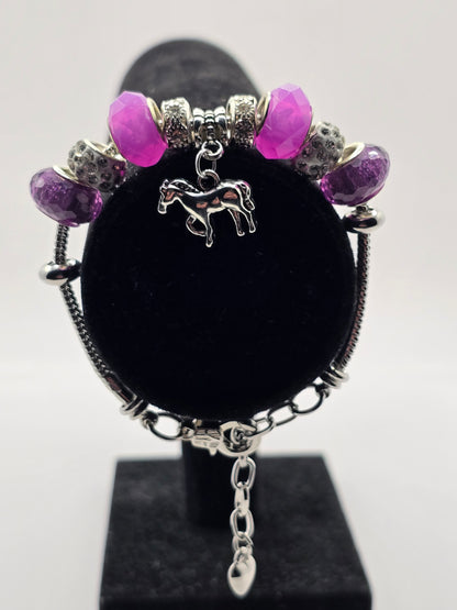 Girls Pony Charm Bracelet - 7 inch bracelet with 1.5 inch extension chain