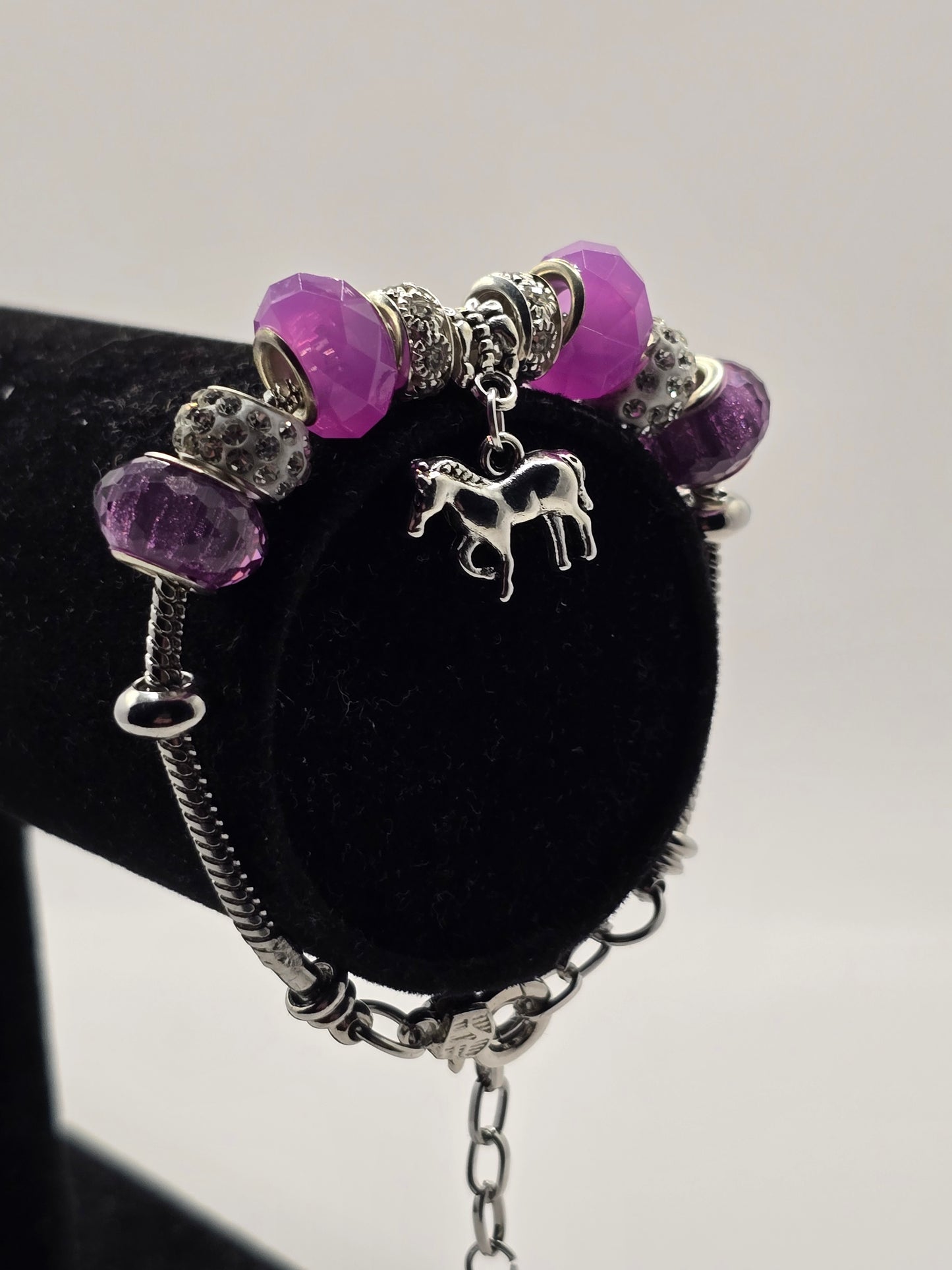 Girls Pony Charm Bracelet - 7 inch bracelet with 1.5 inch extension chain