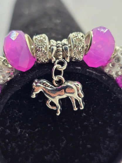 Girls Pony Charm Bracelet - 7 inch bracelet with 1.5 inch extension chain