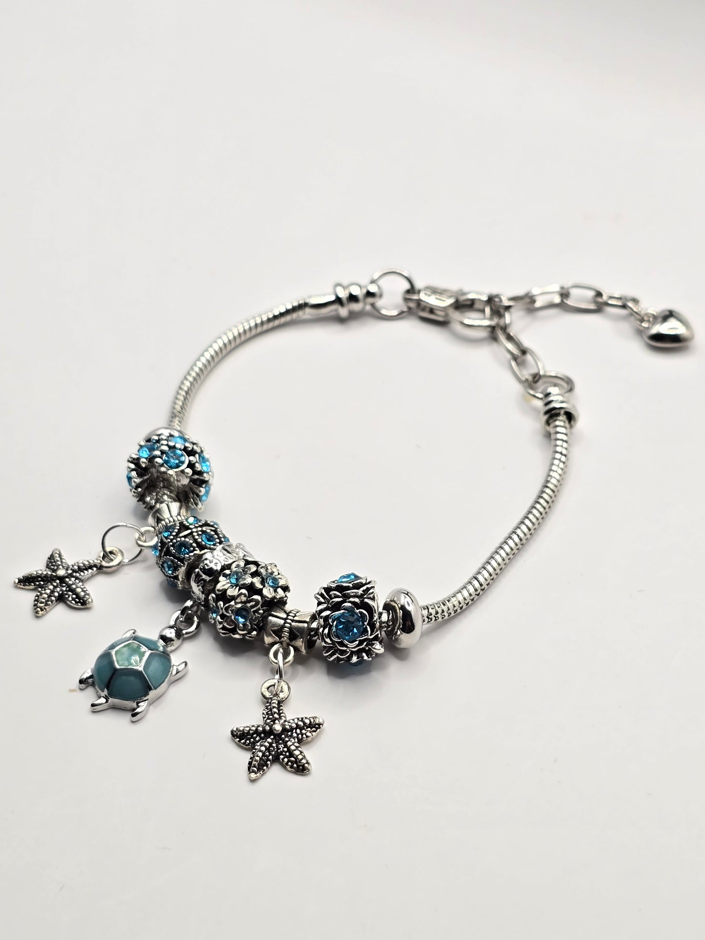 Ocean Themed Charm Bracelet - Sea Turtle and Starfish charms