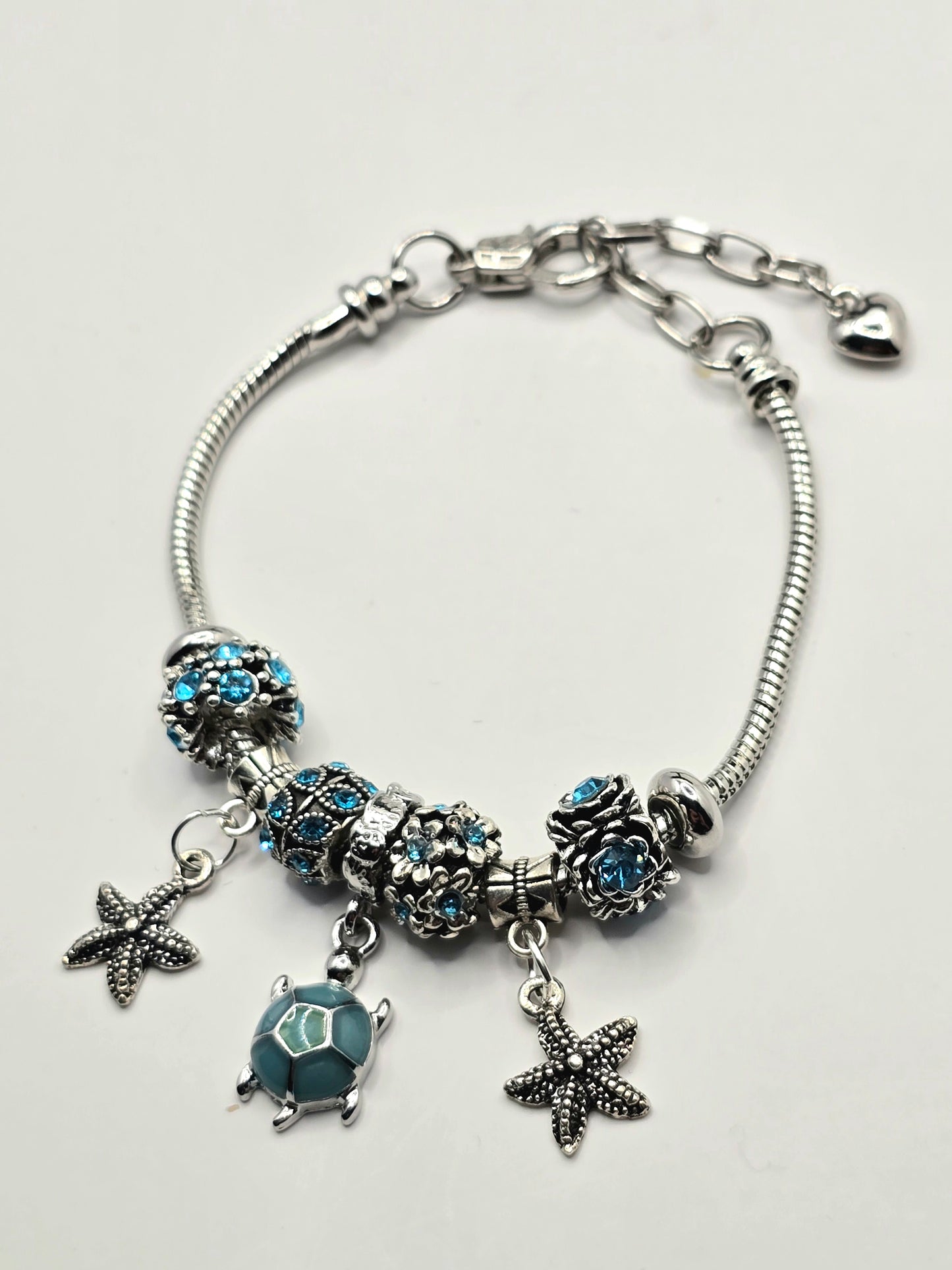 Ocean Themed Charm Bracelet - Sea Turtle and Starfish charms