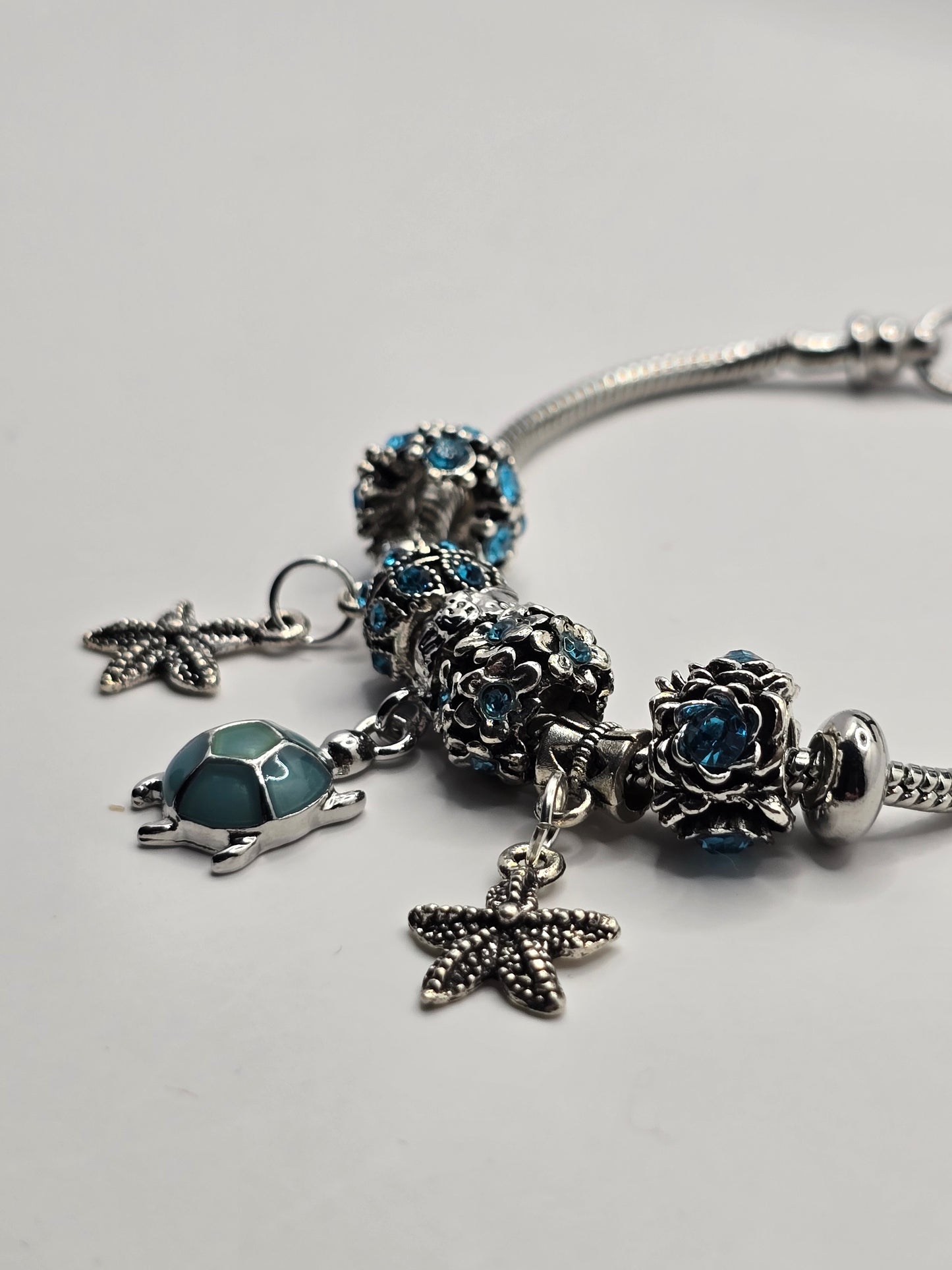 Ocean Themed Charm Bracelet - Sea Turtle and Starfish charms