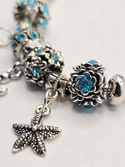 Ocean Themed Charm Bracelet - Sea Turtle and Starfish charms