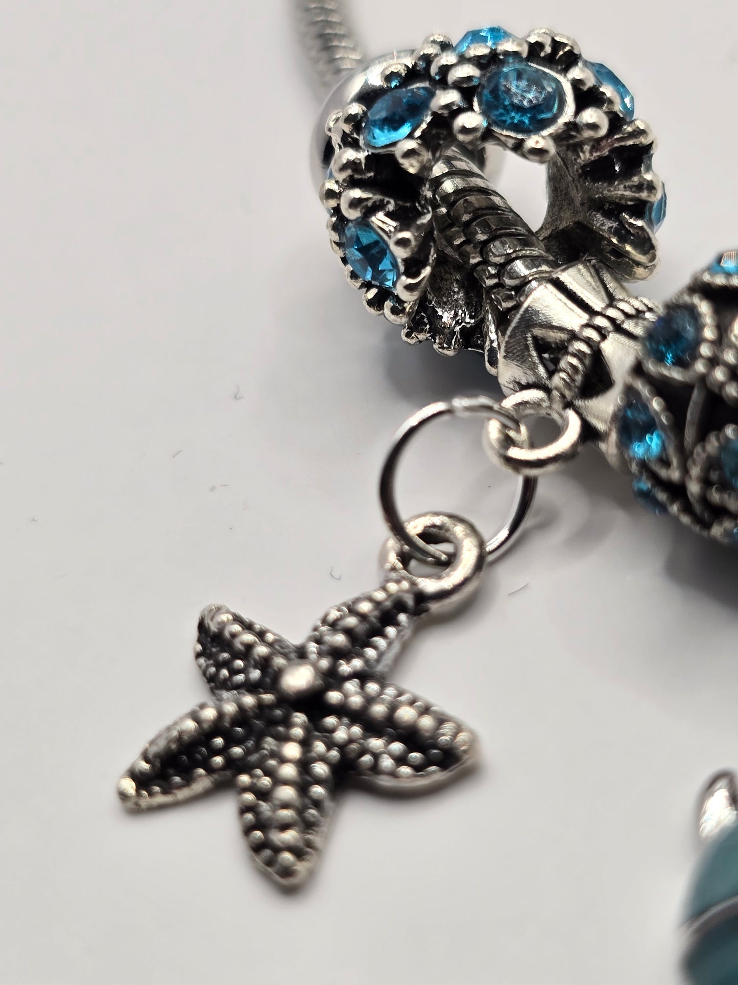 Ocean Themed Charm Bracelet - Sea Turtle and Starfish charms