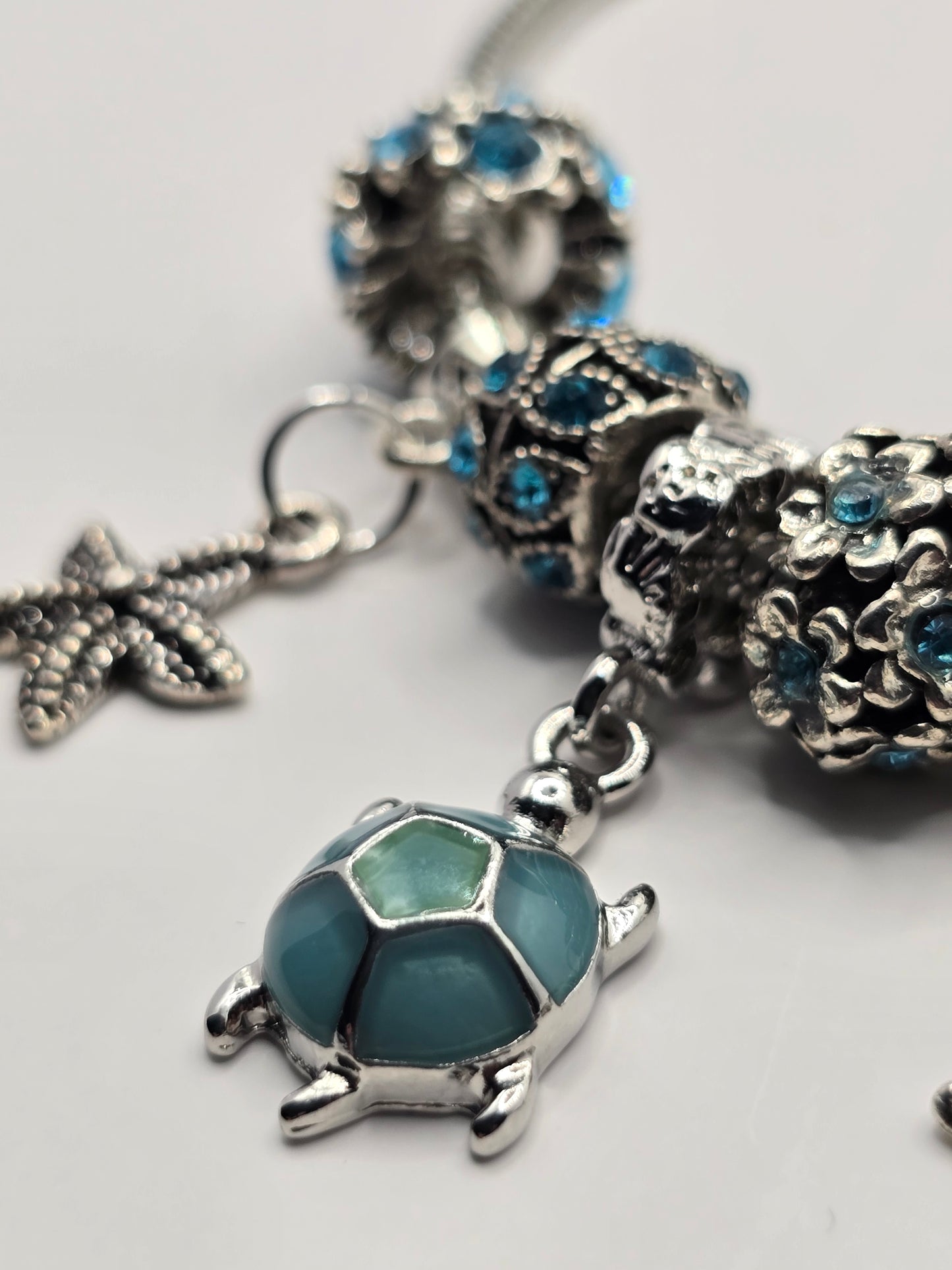 Ocean Themed Charm Bracelet - Sea Turtle and Starfish charms