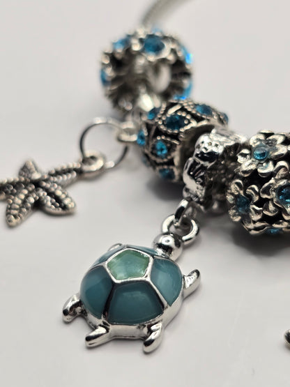 Ocean Themed Charm Bracelet - Sea Turtle and Starfish charms
