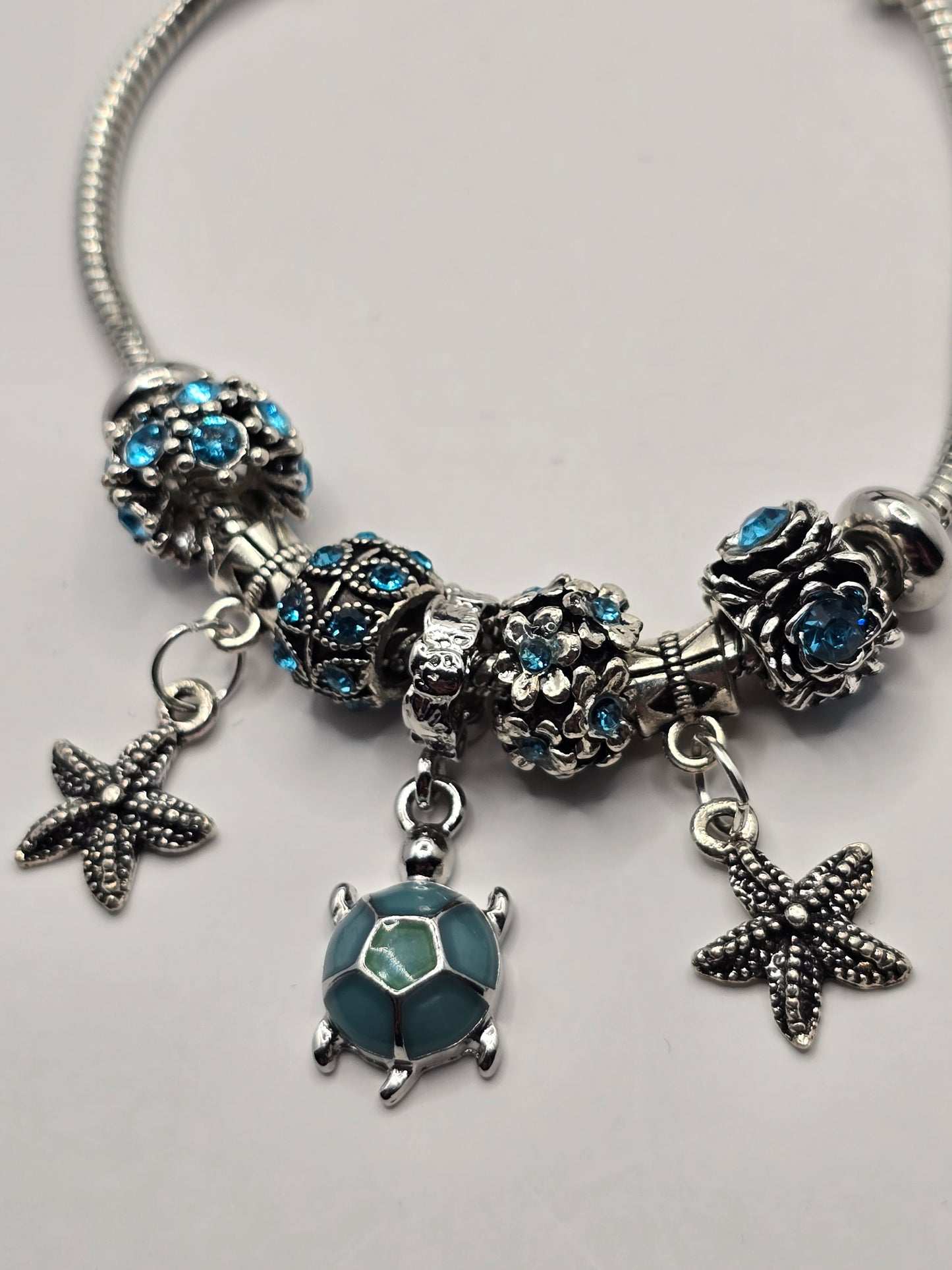 Ocean Themed Charm Bracelet - Sea Turtle and Starfish charms