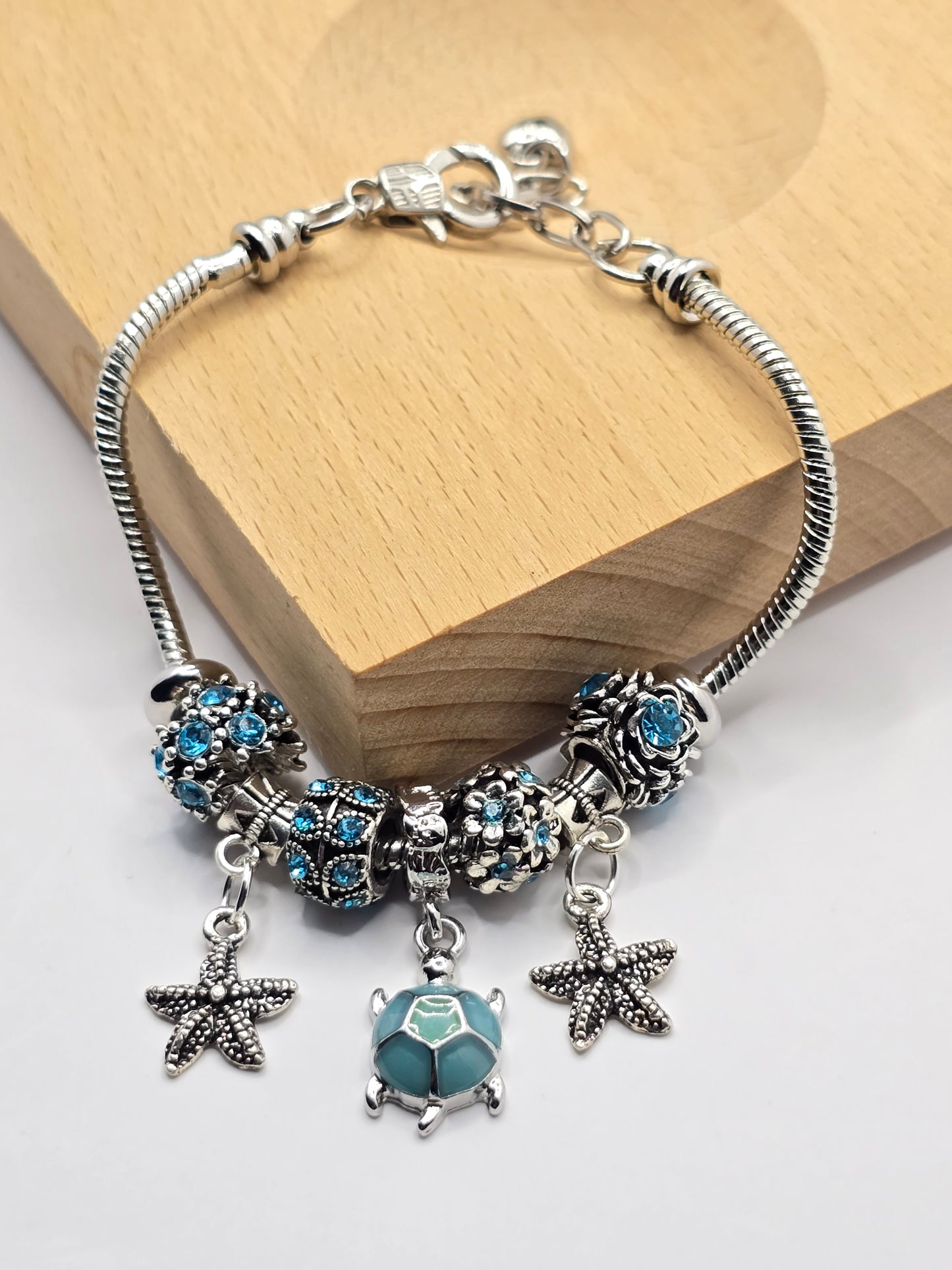 Ocean Themed Charm Bracelet - Sea Turtle and Starfish charms