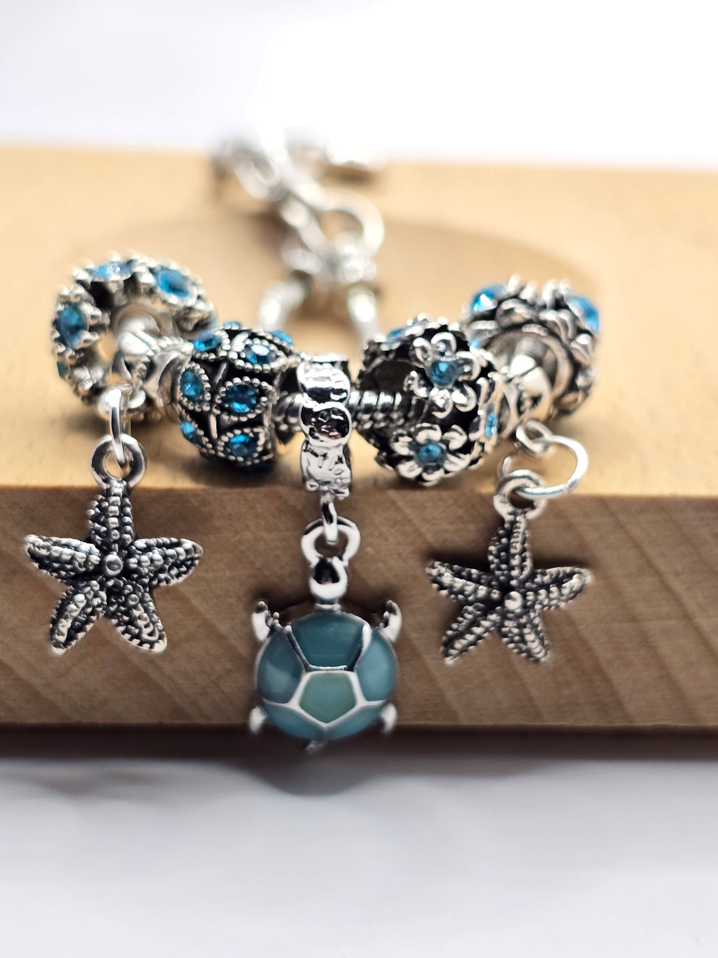 Ocean Themed Charm Bracelet - Sea Turtle and Starfish charms